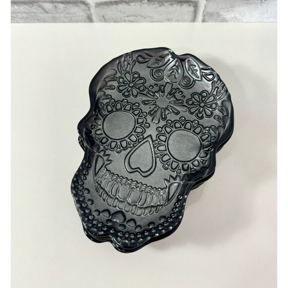 Akcam Silver~Grey Sugar Skull Turkish Glass Side Plates ~ Set of 4 - Picture 6 of 13
